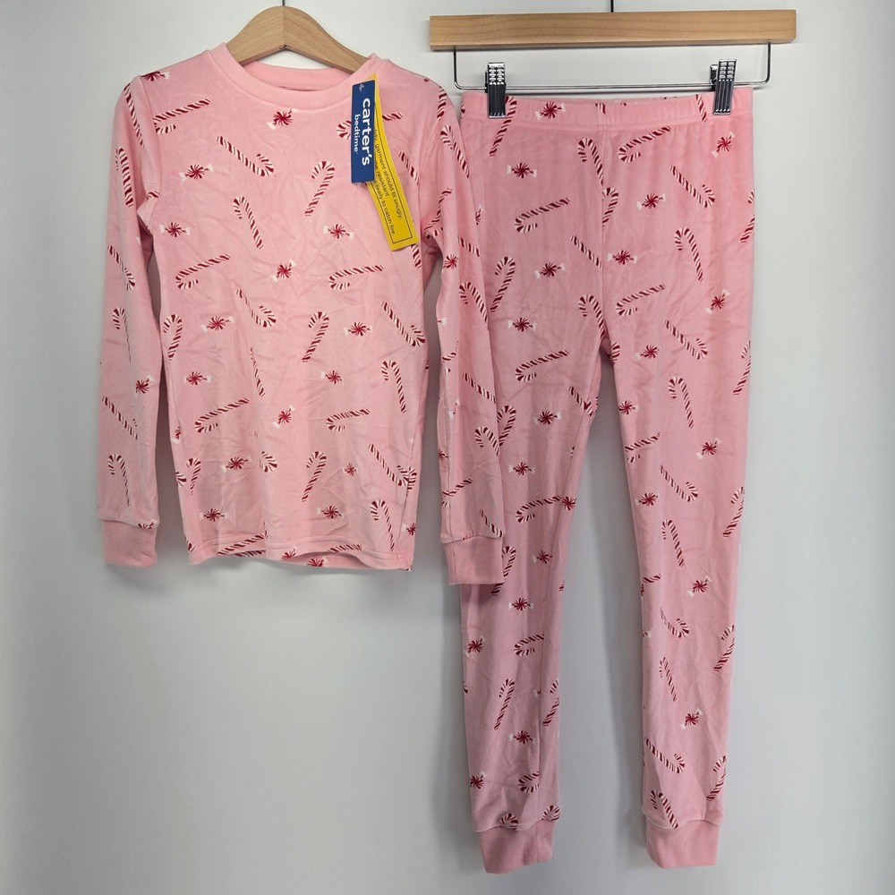 Carters Pajama Set Girls 8 Pink Candy Cane Holiday Christmas Sleepwear New